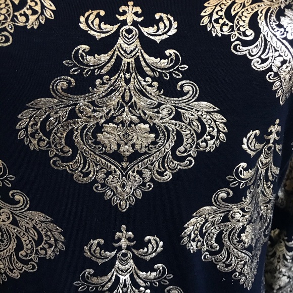 Black and gold damask print long sleeve top size S - Picture 5 of 5